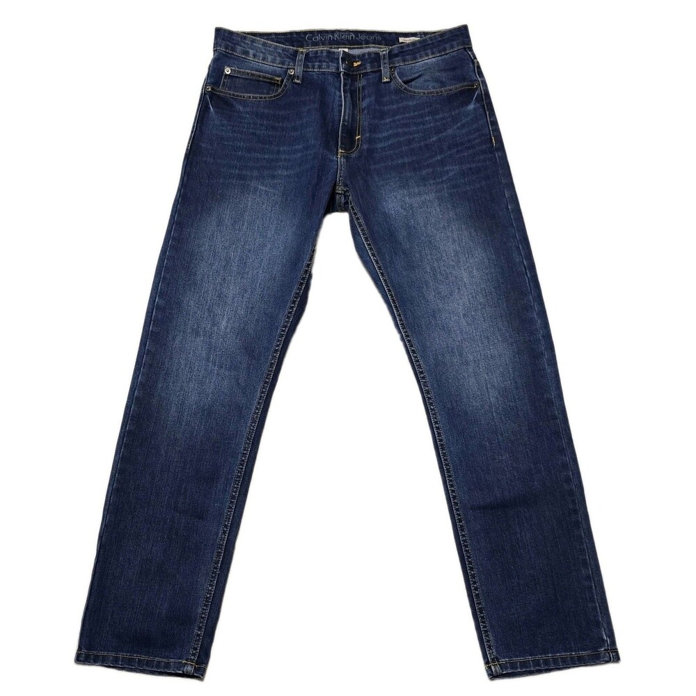 Calvin Klein Slim Straight Jeans Men's Size 34x31 Classic Dark Wash Denim Pants